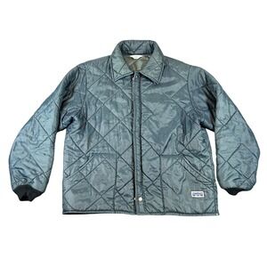 VTG Big Smith Quilted Work Jacket Mens XL Dark Teal Diamond Stitch Zip Up 70s